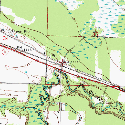 Topographic Map of Pitt, MN