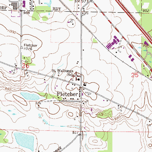 Topographic Map of Fletcher Cemetery, MN