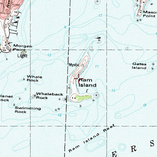 Topographic Map of Ram Island, CT