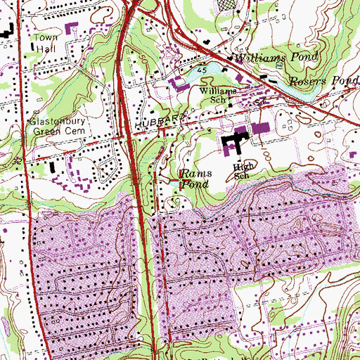 Topographic Map of Rams Pond, CT