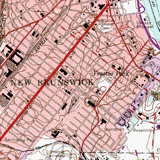 Topographic Map of New Brunswick Islamic Center, NJ