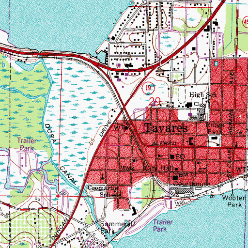 Topographic Map of Tavares Water Tower, FL