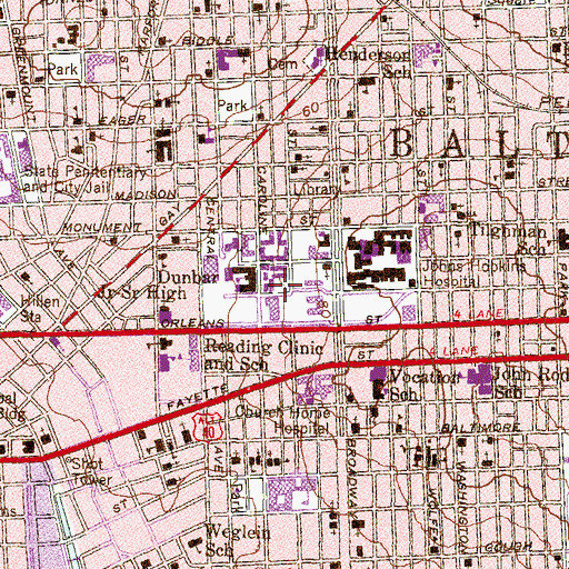 Topographic Map of McElderry Garage, MD