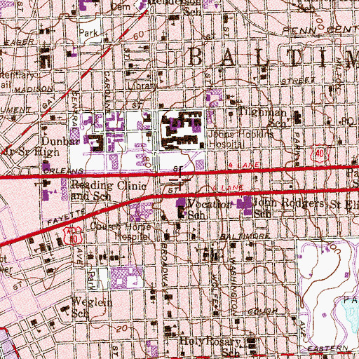Topographic Map of Orleans Street Garage, MD