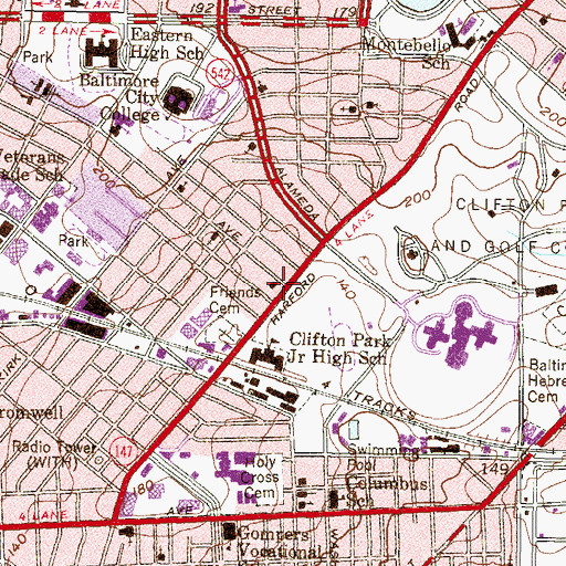 Topographic Map of Baltimore Fire Station 12, MD