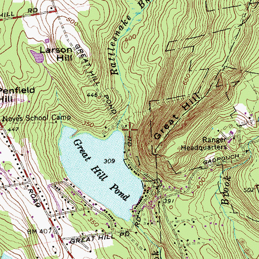Topographic Map of Rattlesnake Brook, CT