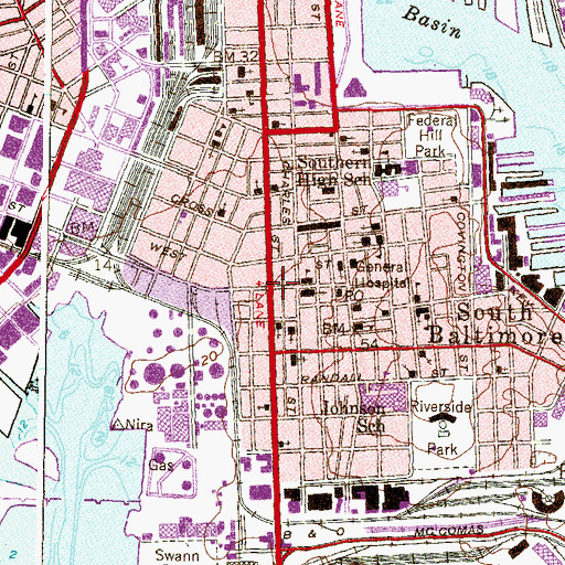Topographic Map of Baltimore City Fire Station 34, MD