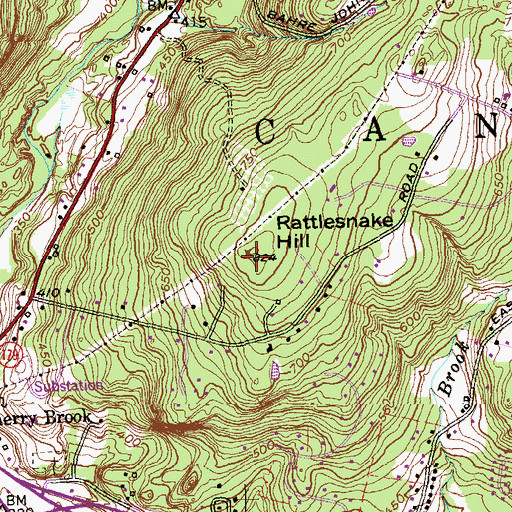 Topographic Map of Rattlesnake Hill, CT