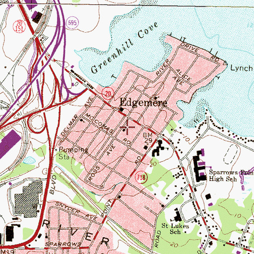 Topographic Map of Edgemere Bible Church, MD