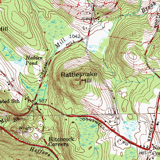 Topographic Map of Rattlesnake Hill, CT