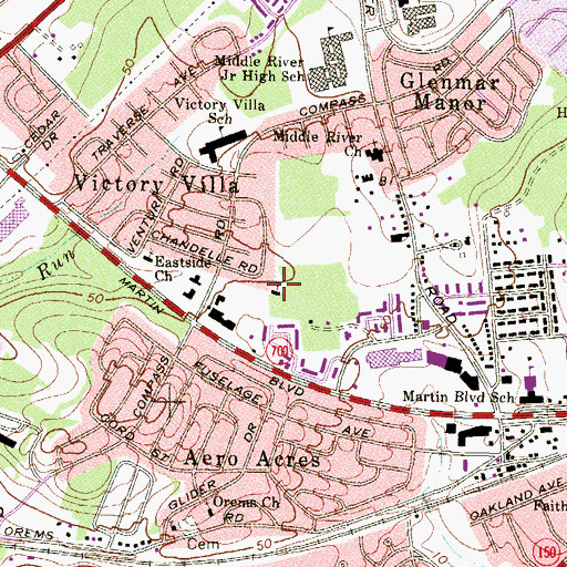 Topographic Map of Victory Villa Fundamental Baptist Church, MD
