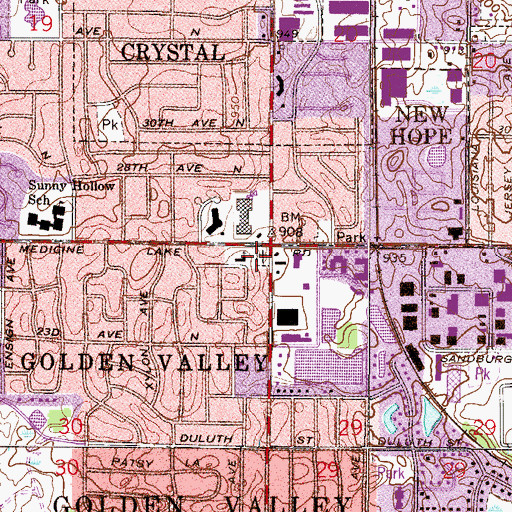 Topographic Map of Golden Valley Cemetery, MN