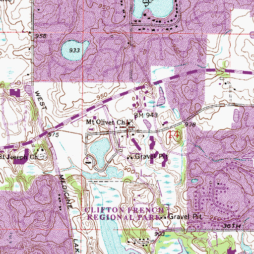 Topographic Map of Mount Olivet Cemetery, MN