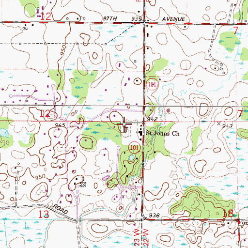 Topographic Map of Saint John's Evangelical Lutheran Cemetery, MN