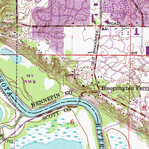 Topographic Map of Bloomington Ferry Cemetery (historical), MN