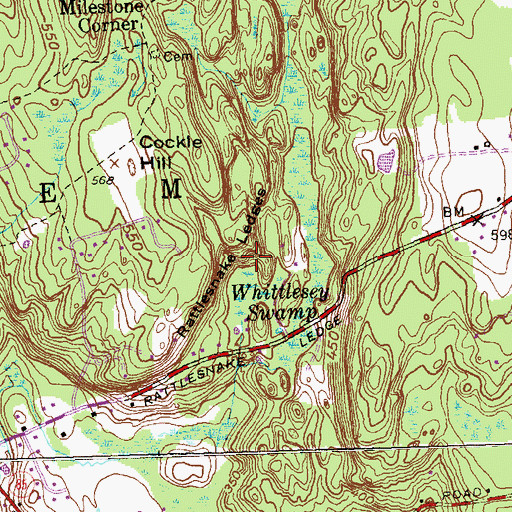 Topographic Map of Rattlesnake Ledges, CT