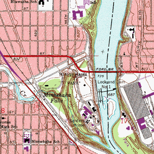 Topographic Map of Minnehaha Park Post Office (historical), MN