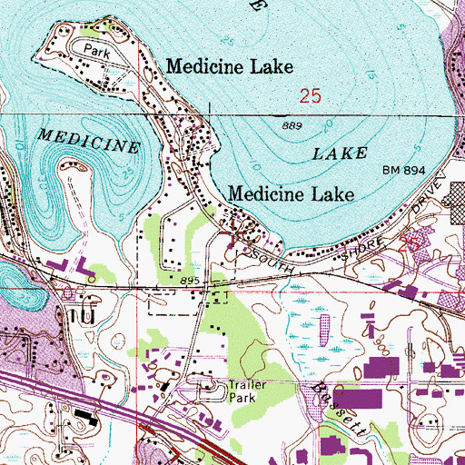 Topographic Map of Medicine Lake Post Office (historical), MN