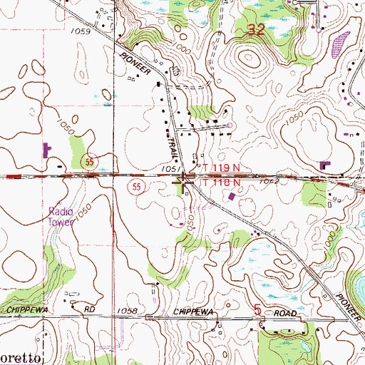 Topographic Map of Leighton Post Office (historical), MN