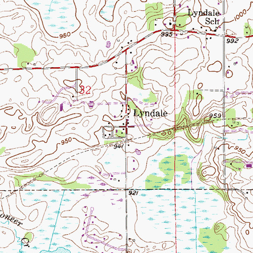 Topographic Map of Lyndale Post Office (historical), MN