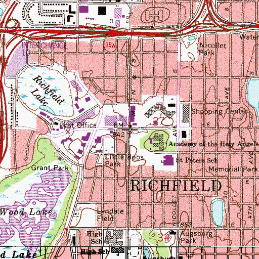 Topographic Map of Richfield Post Office (historical), MN