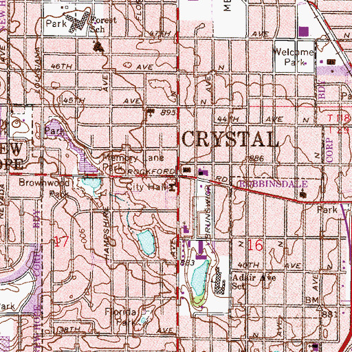 Topographic Map of Crystal Post Office (historical), MN
