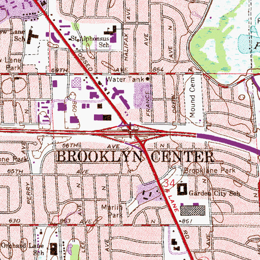 Topographic Map of Brooklyn Center Post Office (historical), MN