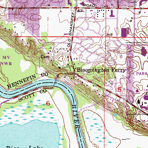 Topographic Map of Bloomington Ferry Post Office (historical), MN