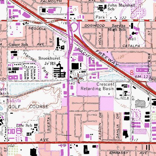 Topographic Map of Anaheim Fire Department Station 2, CA