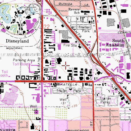 Topographic Map of Anaheim Fire Department Station 3, CA