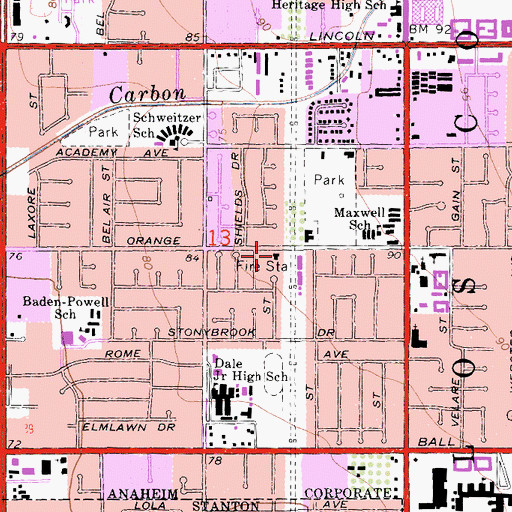 Topographic Map of Anaheim Fire Department Station 4, CA