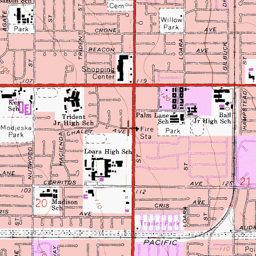 Topographic Map of Anaheim Fire Department Station 6, CA