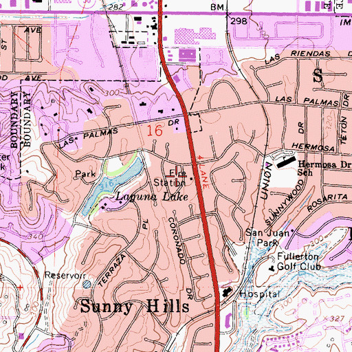 Topographic Map of Fullerton Fire Department Station 4, CA