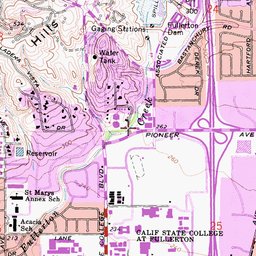 Topographic Map of Fullerton Fire Department Station 5, CA