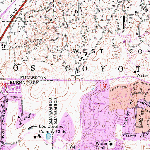 Topographic Map of Fullerton Fire Department Station 6, CA