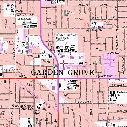 Topographic Map of Garden Grove Fire Department Station 1, CA
