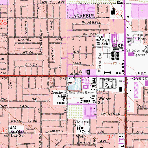 Topographic Map of Garden Grove Fire Department Station 6, CA