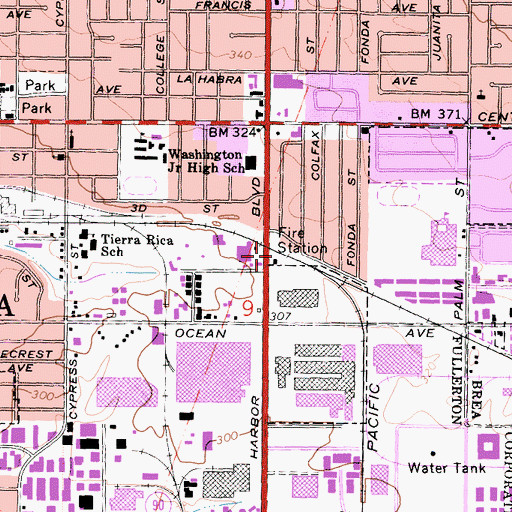 Topographic Map of Los Angeles County Fire Department Station 192, CA
