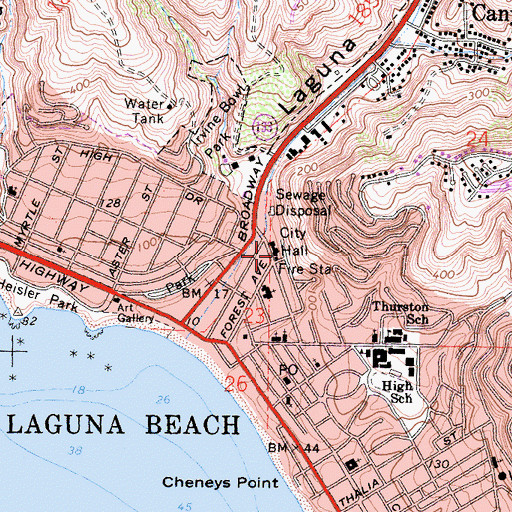 Topographic Map of Laguna Beach Fire Department Station 1, CA