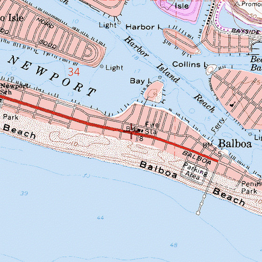 Topographic Map of Newport Beach Fire Department Station 1, CA