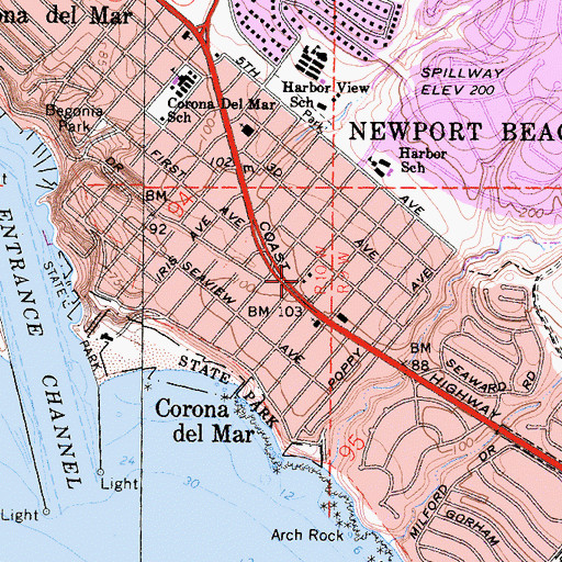Topographic Map of Newport Beach Fire Department Station 5, CA