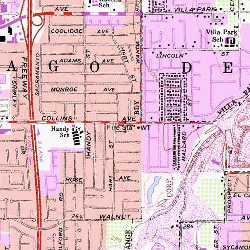 Topographic Map of Orange Fire Department Station 2, CA