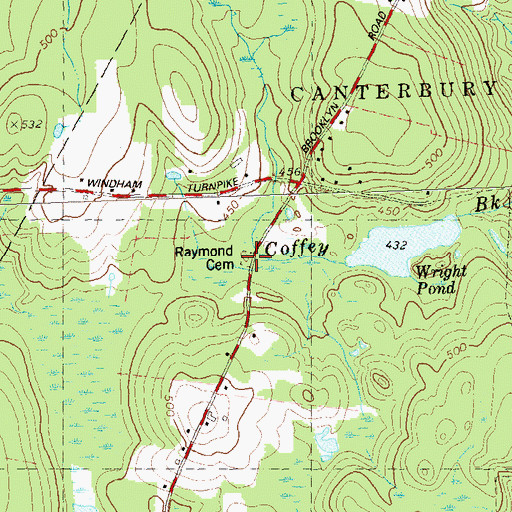 Topographic Map of Raymond Cemetery, CT