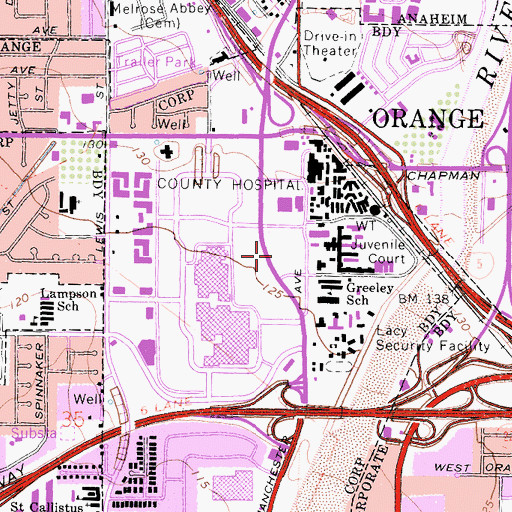 Topographic Map of Orange Fire Department Station 6, CA