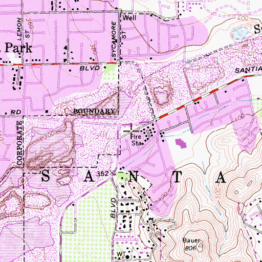 Topographic Map of Orange County Fire Authority Station 23, CA