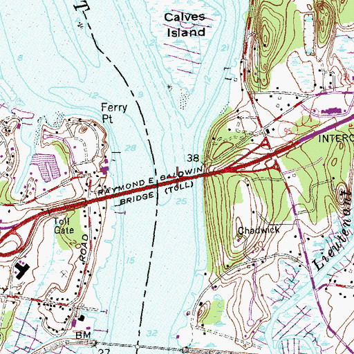 Topographic Map of Raymond E Baldwin Bridge, CT