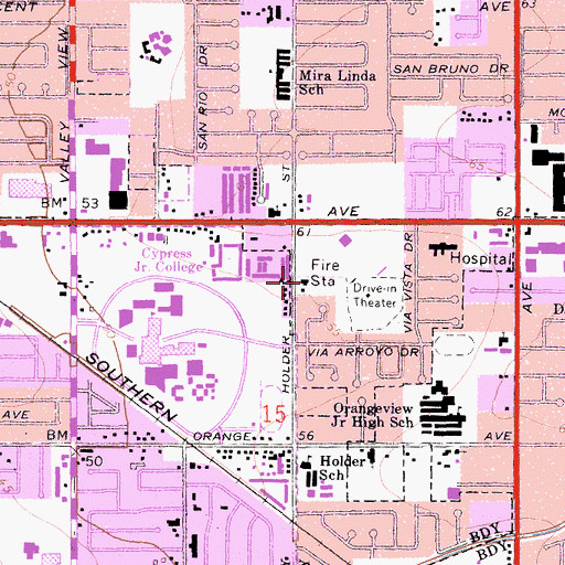 Topographic Map of Orange County Fire Authority Station 63, CA