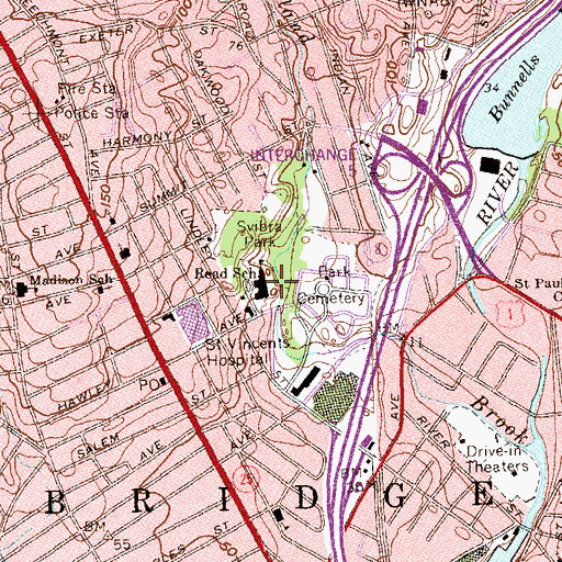 Topographic Map of Read Middle School, CT