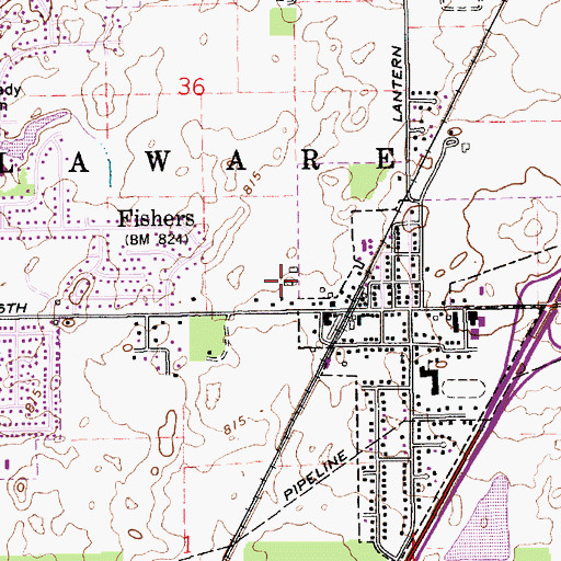 Topographic Map of Fishers Post Office, IN