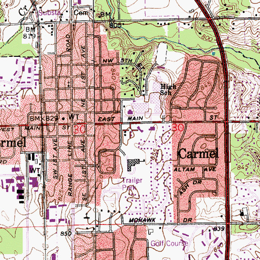 Topographic Map of Carmel Public Library, IN